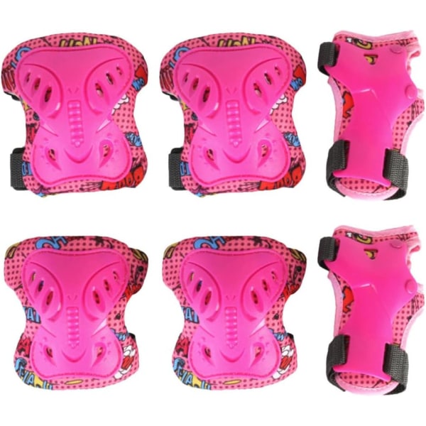 6 st barn knäskydd justerbar set för flickor pojkar 3-15 år inline skridskor cykel skateboard scooter-rosa, S