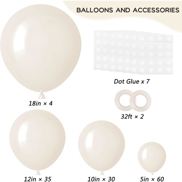 129 stk. Elfenbenshvide balloner i forskellige størrelser 18 12 10 5 tommer latex ballonbue til festdekoration fødselsdag køn afsløring bryllupsdag Ivory White