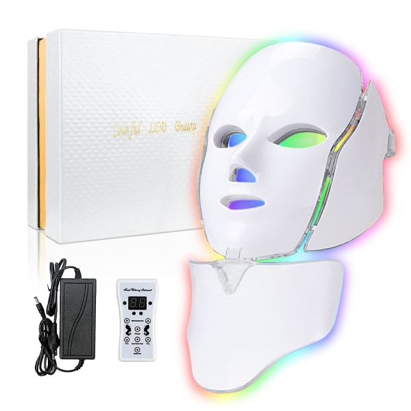 Blårött ljusterapimask för ansikte, 7 färger LED ansiktsmask ljusterapi, led ansiktsmask ljusterapi hemma