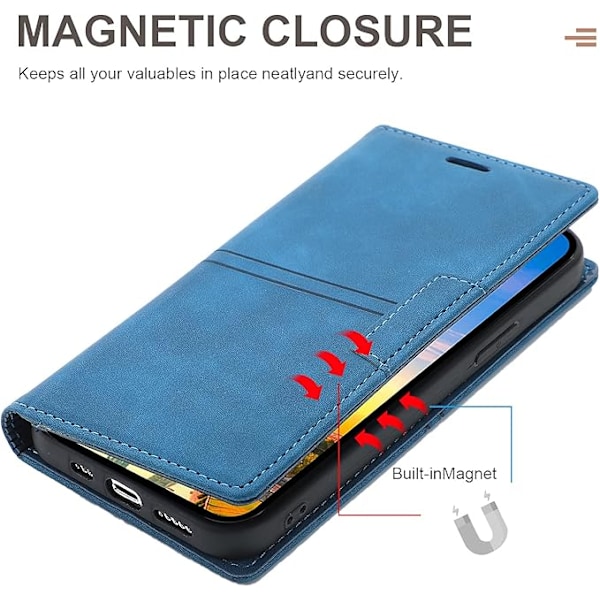 Etui til iPhone 11 Pro Etui med kortholder blå PU læder Wallet Flip til Apple iPhone 5.8 tommer