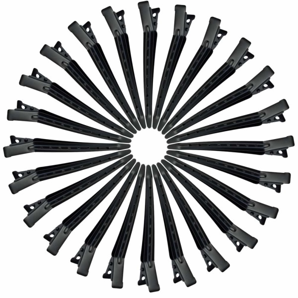 24-pack ankläppsklipp, 3,35 tum rostfria metallkrokodilklämmor med hål för hårstyling, hårfärgning Black