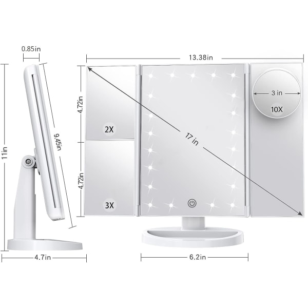 Sminkspegel med ljus upplyst sminkspegel Bärbar LED sminkspegel (vit)