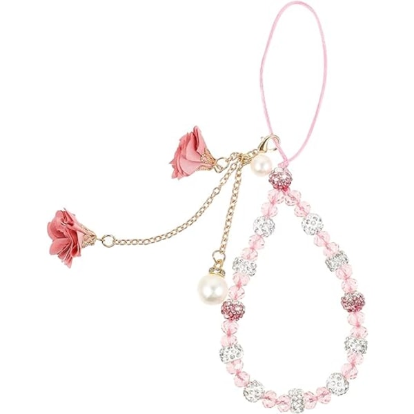 Mobiltelefonremmar Kreativa Kristallblomma Hänge Telefon Charm Halkfri Telefon Lanyard handledsrem för dekoration Pink