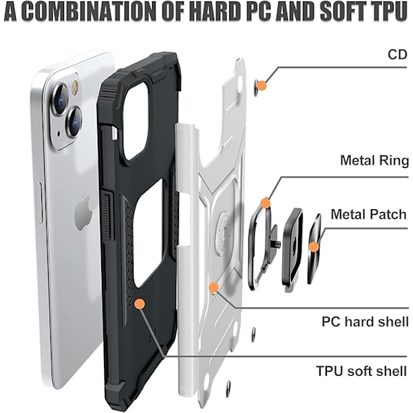Ultratunn mjuk stötdämpande skydd för iPhone 13, kraftigt skydd och ringformat stödskydd (Silver)