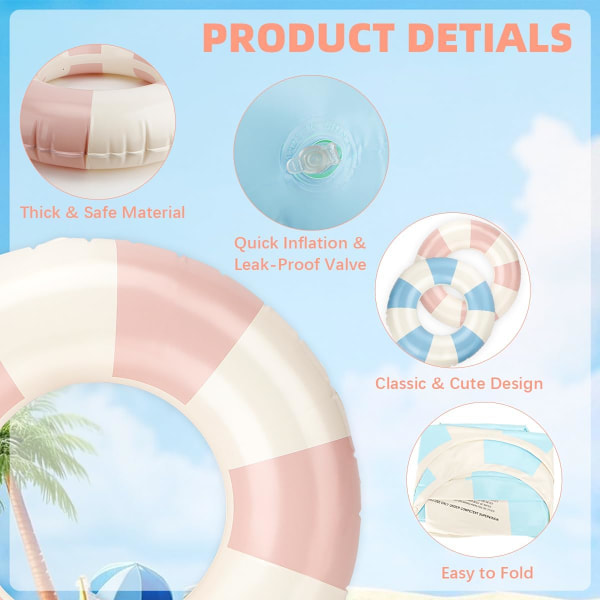 2-pack Pool Floats för Barn - Uppblåsbara Badringar för Pojkar & Flickor, Runda Flytande Ringar för Pool, Strand & Sjö, Sommarvattenleksaker, Bl 2pcs Blue