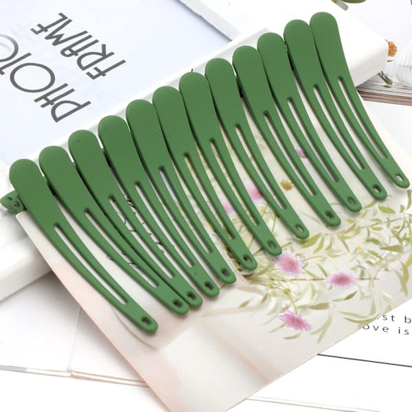 12 st hårklämmor för styling sektionering, 3,1 tum matta alligator hårklämmor hårspännen ingen veck anka näbb hårklämma Green
