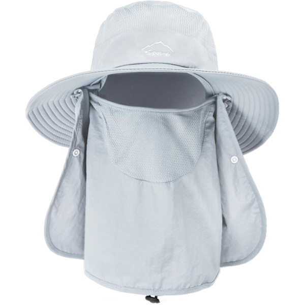 Solhatte til mænd og kvinder, fiskehat UPF 50+ åndbar bredskygget sommer UV-beskyttelseshat Light Grey