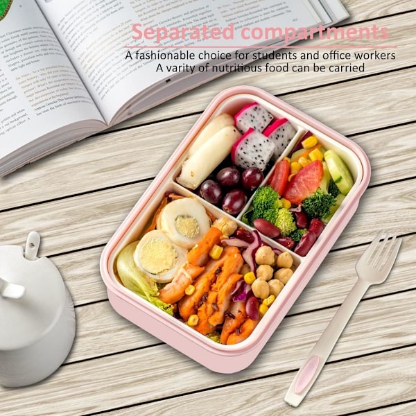 Eväsrasia aikuisille ja lapsille - 3 lokeroa, BPA-vapaa, mikroaaltouunin/astianpesukoneen kestävä aterinsetillä - kannettava On-The-Go-ateria-astia pink
