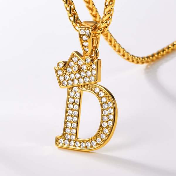 Kruunu Alku A-Z Kaulakoru, Jäädytetty Kirjainriipus 22-24 Tuuman Ketjulla, Miehet Naiset Bling Hip Hop Aakkoset Nimi Korut Lahja Suuret Alku Kirjaimet Kaulakorut D 18K Gold