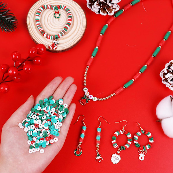 3500 PCS Jul Clay Beads Kit för Armband Tillverkning, Polymer Heishi Beads för Smycken Tillverkning, Brev Beads Vänskap Armband Kit med Jul Christmas