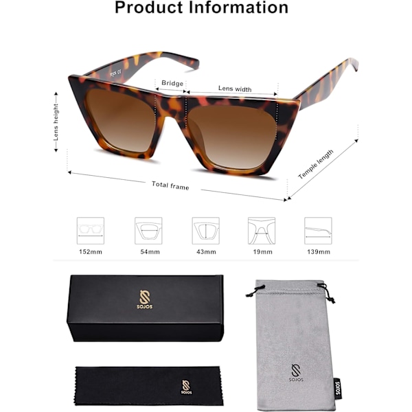 Overdimensjonerte firkantede Cateye-solbriller med polarisering for kvinner og menn Brown Tortoise Brown