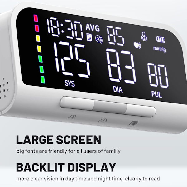 Blodtrycksmätare Automatisk Överarmsmaskin & Noggrann Justerbar Digital BP Manschett Kit Stor Bakgrundsbelyst Display 240 Set Minne Inkluderar Laddning