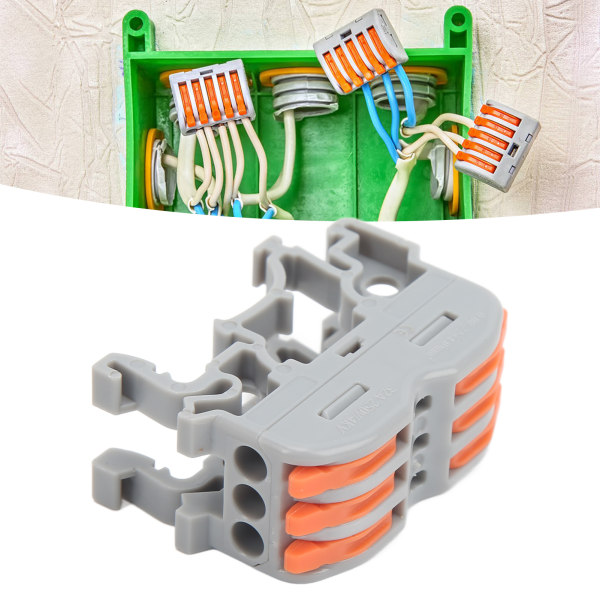 DIN-skinnetype Spak Ledningskontakt Ledningsskjøtekoblinger Elektrisk kabelterminal for krets Inline 3 in 3 Out