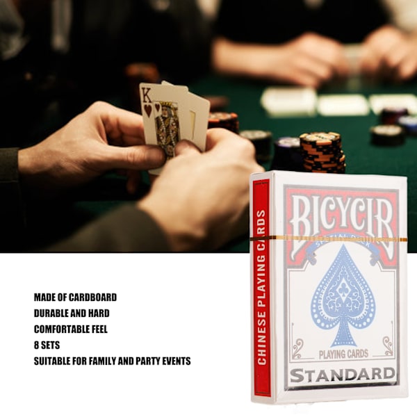 8 set pokerkort i hård kartong, bekvämt grepp, röda pokerkort, spelkort, festlek rekvisita
