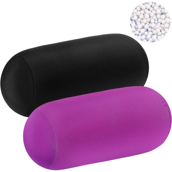 2 stk. Mikroperle Rull Pude 11,8 x 6,3 Tommer Myk Pude Bolster Sylindrisk Pude Mikroperle Puter for Sove Hjem Reise Nakke Hode Ryggstøtte Violet Black