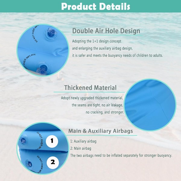 Dubbla Luftkuddar Uppblåsbara Armpuffar - Simarmringar för Barn 3 - 5, Småbarn & Vuxna, Perfekt Sommarpool Tillbehör blue 17*17cm