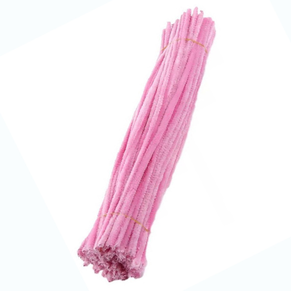 100 stk. Piberensere Fleksible Bøjelige Ren Farve Polyester Chenille Stænger DIY Børns Tidlige Uddannelse Håndlavede Legetøj Light Pink