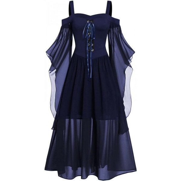 Halloweenklänningar för kvinnor, galabal A-linjeklänning Gotiska klänningar Halloweenklänningar Medeltida kostymer，L-marinblå