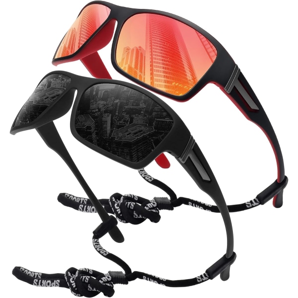 Polarisoidut urheiluaurinkolasit miehille ja naisille, rikkoutumaton kehys, pyöräilyyn, kalastukseen ja ajamiseen pack Black & red Mirror