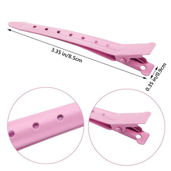 24-pack ankläppsklipp, 3,35 tum rostfria metallkrokodilklämmor med hål för hårstyling, hårfärgning Pink