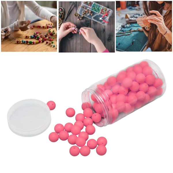 105 stk 15 mm silikonperler i bulk - runde silikonperler - løse perler til armbånd, halskjede og nøkkelringlaging Pink