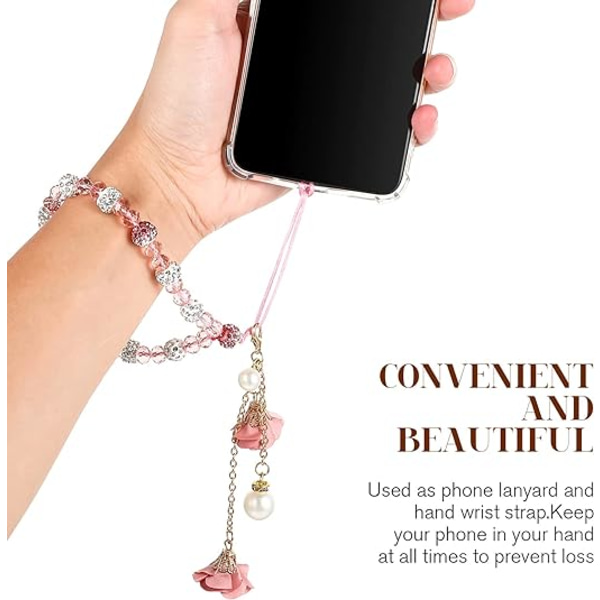 Mobiltelefonremmar Kreativa Kristallblomma Hänge Telefon Charm Halkfri Telefon Lanyard handledsrem för dekoration Red