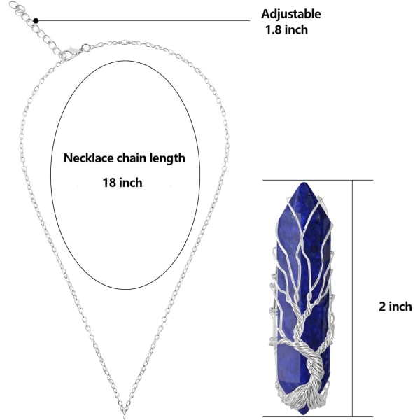 Helbredende krystalhalskæde Livets træ Wire Wrapped Natursten Point Vedhæng Halskæde Hexagonal Reiki Spirituel Kvarts Ædelsten Smykker til kvinder M Lapis Lazuli Silver