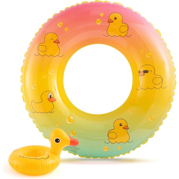 Uppblåsbar Anka Pool Float med Dryckeshållare - Rolig Badring för Barn & Vuxna, Sommar Vatten Lounge Flotte för Pool & Strand, Gul 1