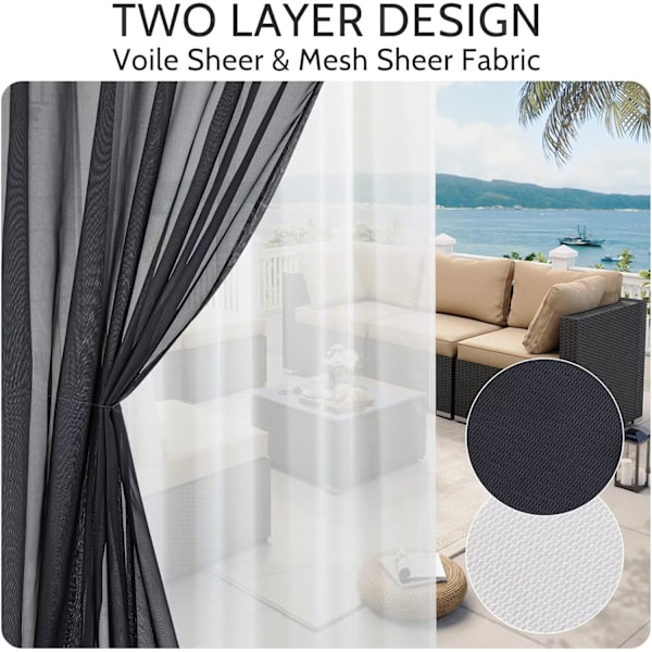 2-lagers Vattentäta Skira Gardiner för Uteplats - Ljusfiltrerande Mesh-nätgardiner, 2 Paneler Vita 132B x 213L cm, Idealiska för Veranda black 54"W x 84"L (Pack of 2)