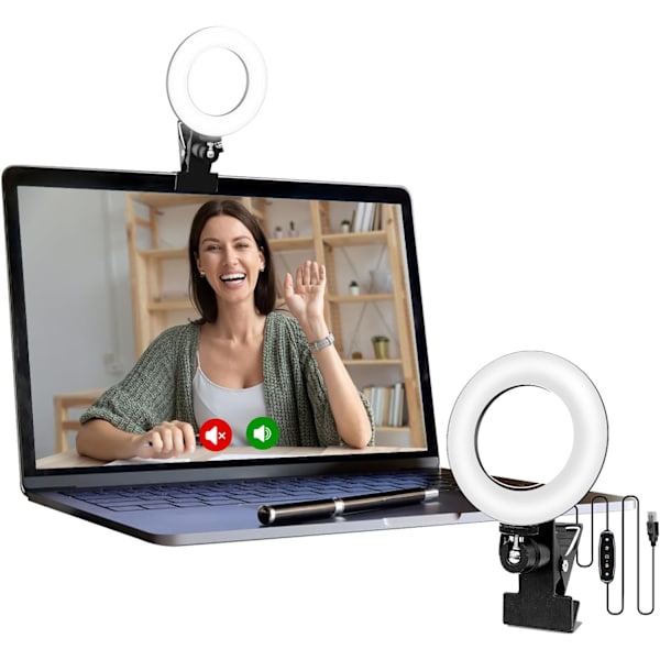 Videoneuvottelujen valaistuspaketti monitorin kiinnikkeeseen kiinnitettävällä rengasvalolla etätyöhön, etäopiskeluun, zoom-puheluihin, itse lähettämiseen ja suoratoistoon jne.