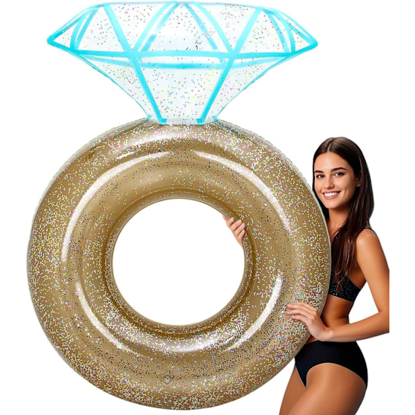 Stor Uppblåsbar Diamantring Pool Float - Möhippa/Förlovning/Bröllopsfest Dekoration & Strand Pool Leksak för Vuxna gold 25*25*6cm