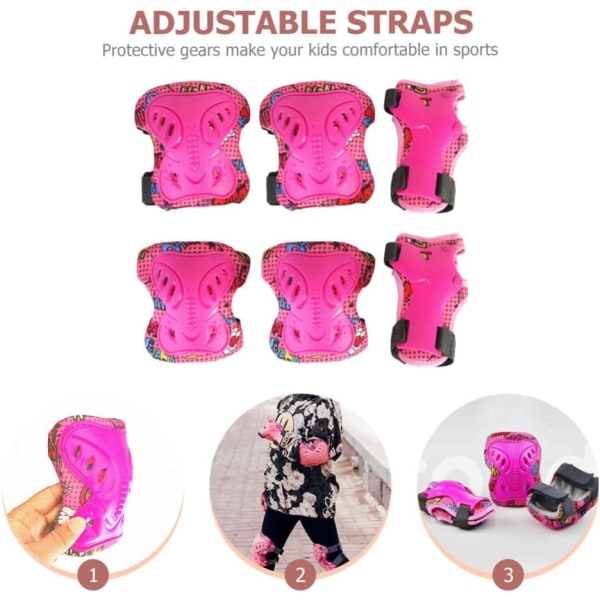 6 st barn knäskydd justerbar set för flickor pojkar 3-15 år inline skridskor cykel skateboard scooter-rosa, S