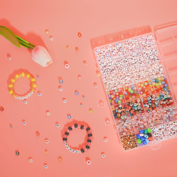1400 stk. 6 farver 4x7mm bogstavperler til armbåndssæt til smykkefremstilling alfabetperler til smykkefremstilling med talhjerteperler venskabsarmbåndssæt