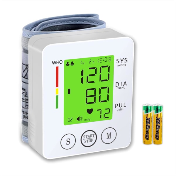 Handledsblodtrycksmätare, Handledsmanschettmonitor Automatiskt armband Digitalt justerbart hemmet BP med stor LCD-skärm blodtrycksmaskin, butiker White