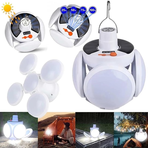 2-in-1 kokoontaitettava aurinko- ja USB-retkeilylyhty - 5-vaiheinen himmennys, kaukosäädin ja koukku ulkokäyttöön