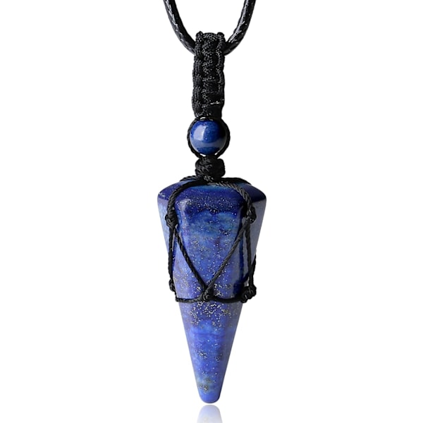 Helbredende krystallstein spiss kjede justerbar svart tau naturlig edelsten anheng halskjeder smykker for menn kvinner Blue Lapis Lazuli