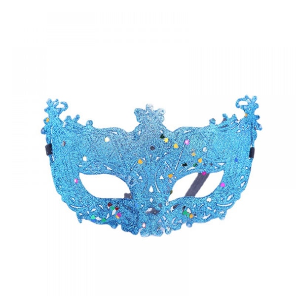 Halloween Julbal Carnival Gold Powder Hollow Fox Plast Makeup Mask - blå