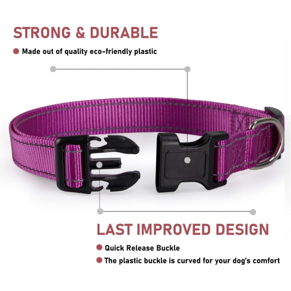 Reflekterende Hundehalsbånd med Spænde Justerbar Sikkerhed Nylon Halsbånd til Små Mellemstore Store Hunde, Lilla XL Purple XL