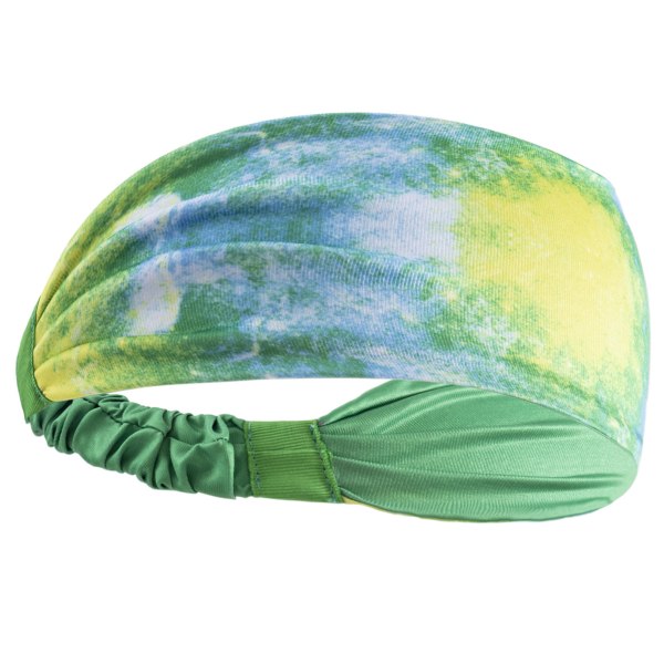 Yogaträning Pannband Fashionabel Tie Dye Svett Absorption Bred Pannband för Fitness Löpning Cykling Green