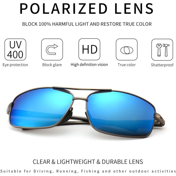 Ultralätt rektangulära polariserade solglasögon UV400-skydd Blue