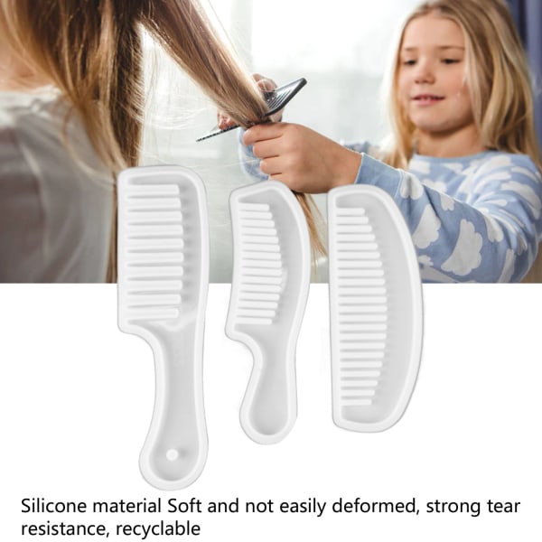 3 stk kam silikonformer gjennomskinnelig bred tann hår kamformer sett for DIY frisør styling verktøy