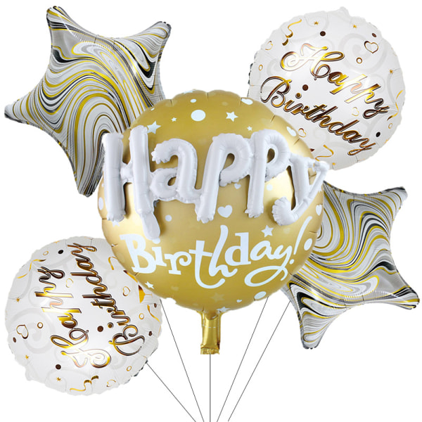 5 st Creative 3D Grattis på födelsedagen brev Stjärnballongset Födelsedagsfest ballongdekoration， festtillbehör（gul）