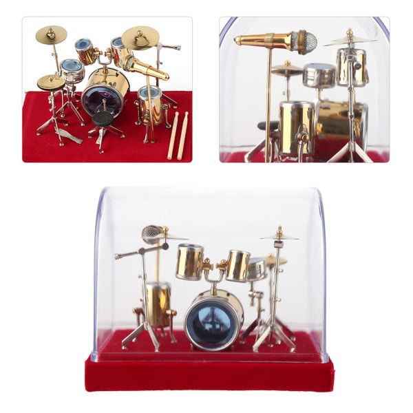 Miniatyr musikkinstrument trommesett modell display mini ornamenter håndverk hjem dekor 14cm