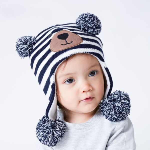 Baby Earflap Beanie Hat - Stickad Varm Beanie Cap med Pompom Virkad mössa Varm Pojkar Flickor Vinterpresent Jul 0-3 år gammal，L（11）