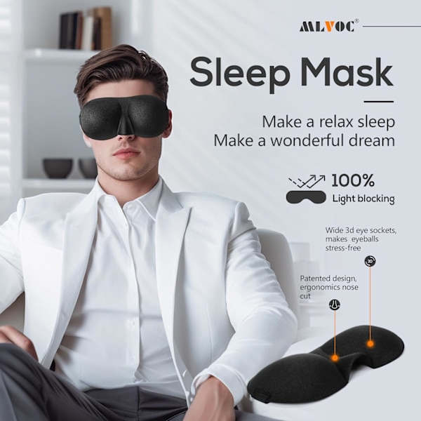 Rejsepude 100% ren memory foam nakkepude, komfortabelt og åndbart betræk, maskinvaskbar, flyrejsekit med 3D-formede øjenmasker, E