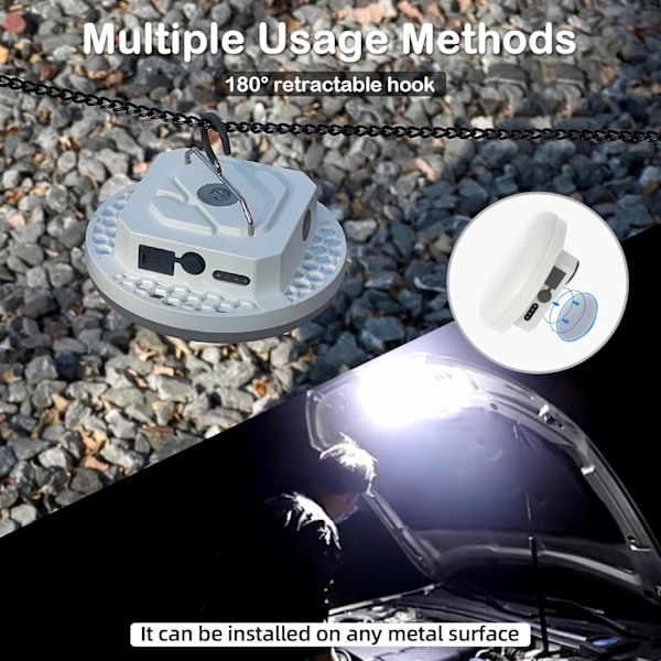 10000mAh 30W 4000LM Uppladdningsbar Campinglykta - Magnetisk, 4 Lägen & IPX5 Vattentät för Nödsituationer White