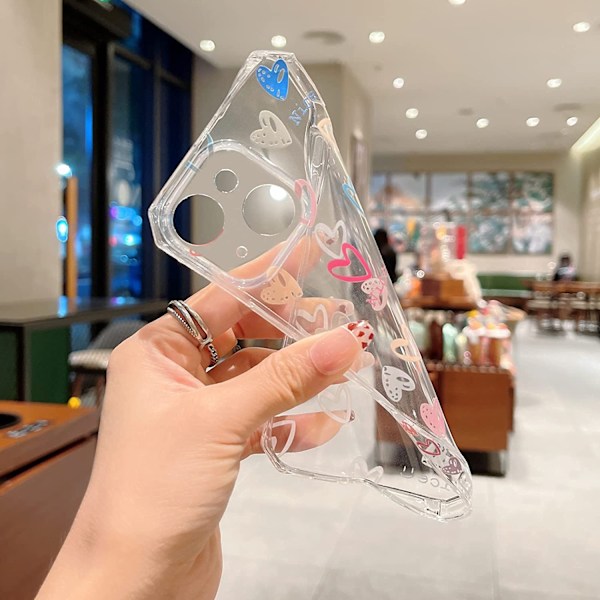 Värikäs Love Heart -kuori yhteensopiva iPhone 13 6.1 tuuman 5g -puhelimen kanssa, neliönmuotoinen kirkas puskuri, söpö pieni sivukuvio naisille ja tytöille S