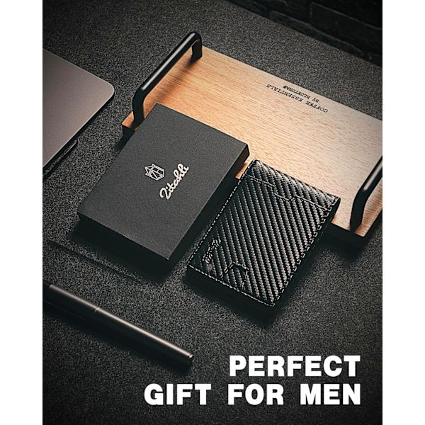 Herrplånbok - Slim Läder RFID-blockerande Plånbok för Män Minimalistisk Bifold Kreditkortshållare med Presentförpackning Carbon Black New