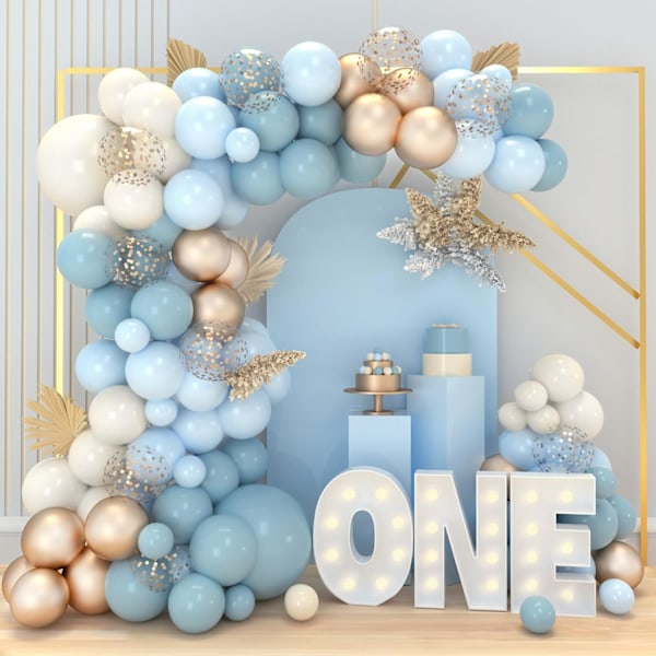 Blå Guld Ballongbåge Kit, 98 st DIY Ballonger för Män Pojkar Födelsedagsdekorationer, Baby Shower, Dop, Bröllop