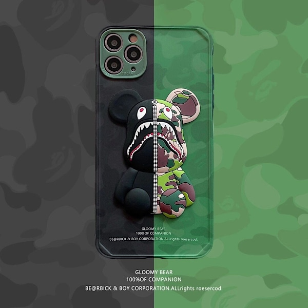 iPhone 12 Skal Camo Björn Design för Pojkar Flickor, Cool Armégrön 3D Tecknad Mönster Mode Stöttåligt Anti-Rep Silikon Heltäckande